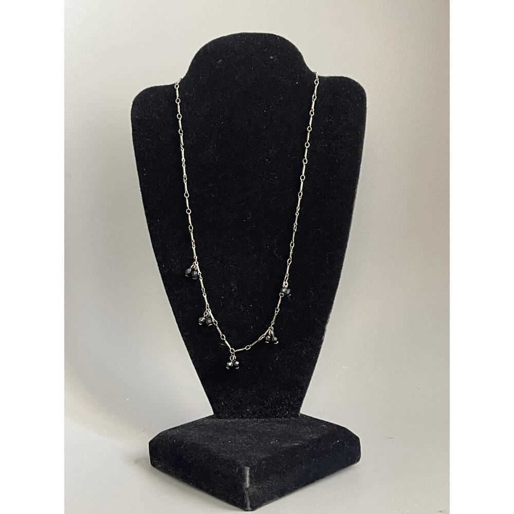 Vintage Dainty Bone Chain Black Beaded Silver Necklace